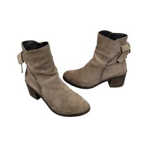 UGG Fraise Whipstitch Boots Womens 9.5 Mouse Suede Side Zip Bow Block Heel EUC